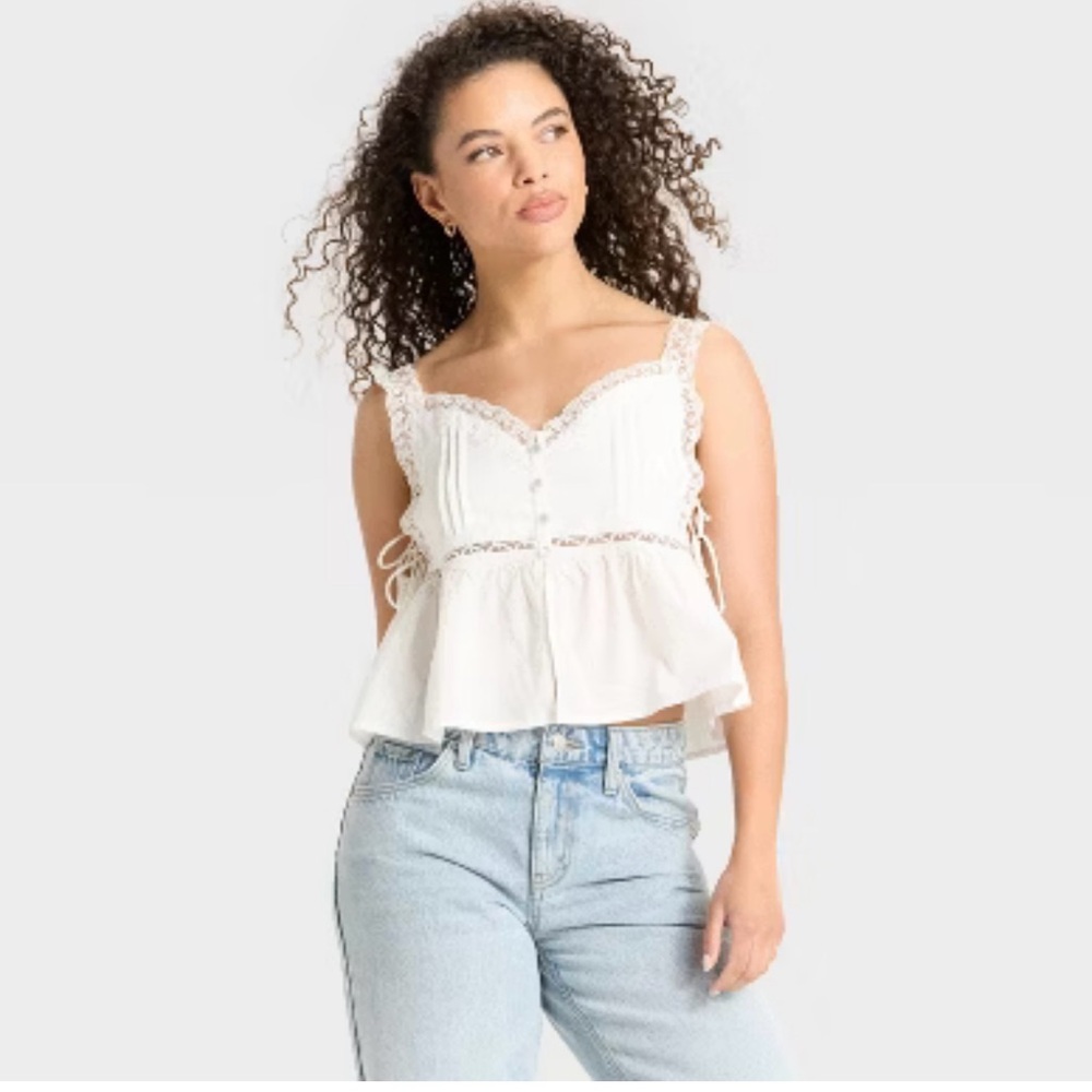 Wild Fable White Trim Babydoll Flyaway Tank Top and gray skirt. 2 piece set
